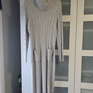 Rachel Zoe Light Gray Cable Knit Maxi Sweater Dress